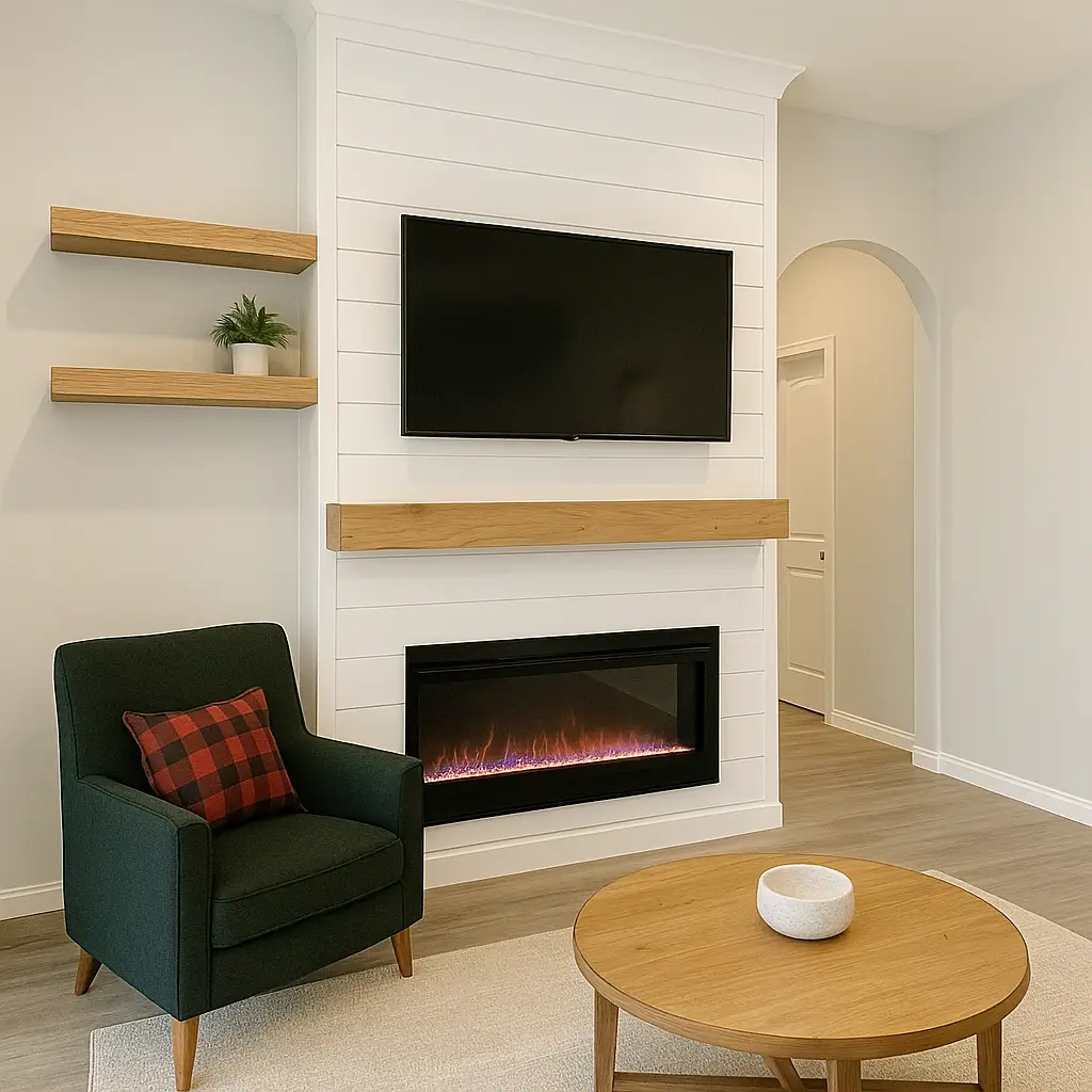 Shiplap fireplace with custom mantle Brevard County