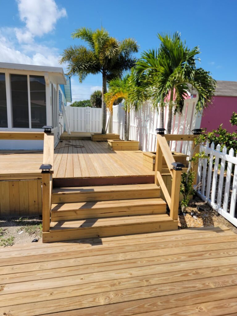 Deck stairs and railing