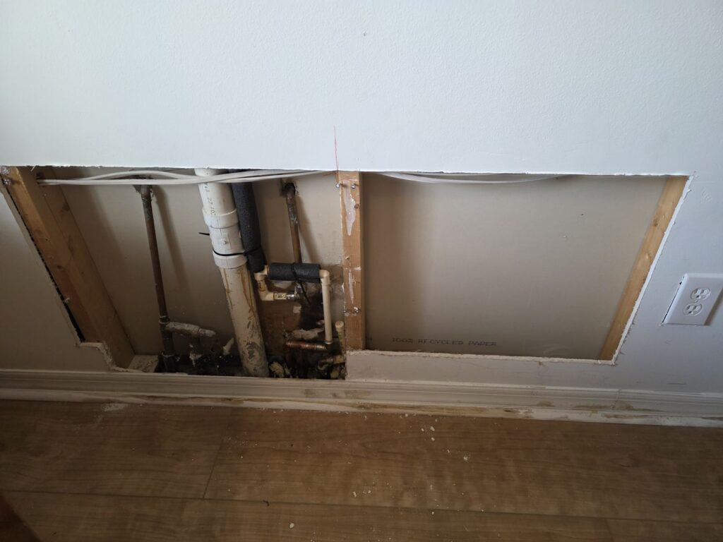 Drywall cut open for repair
