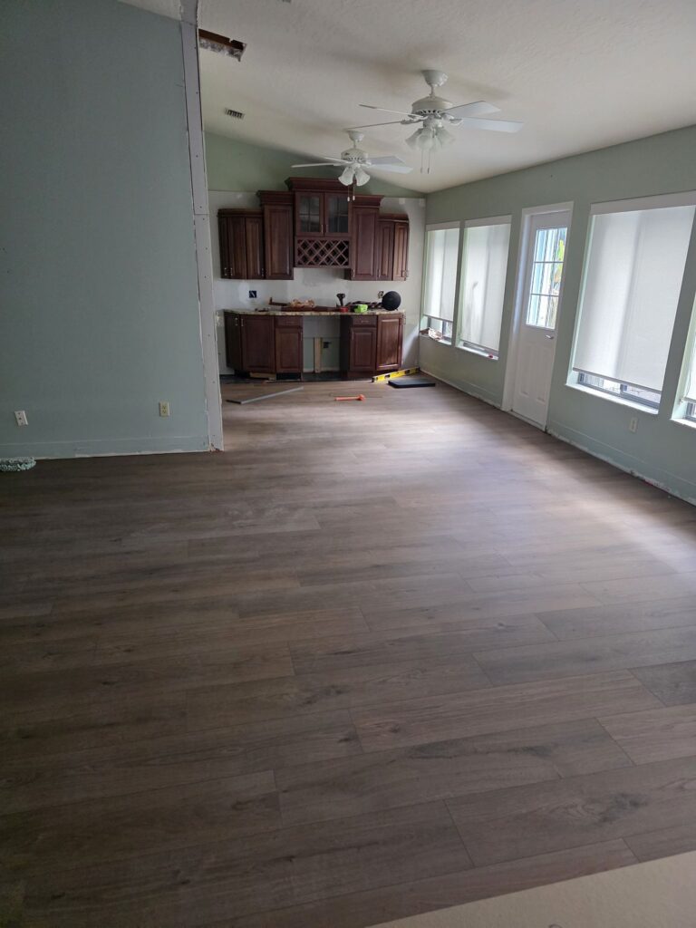 Luxury vinyl plank in open living room