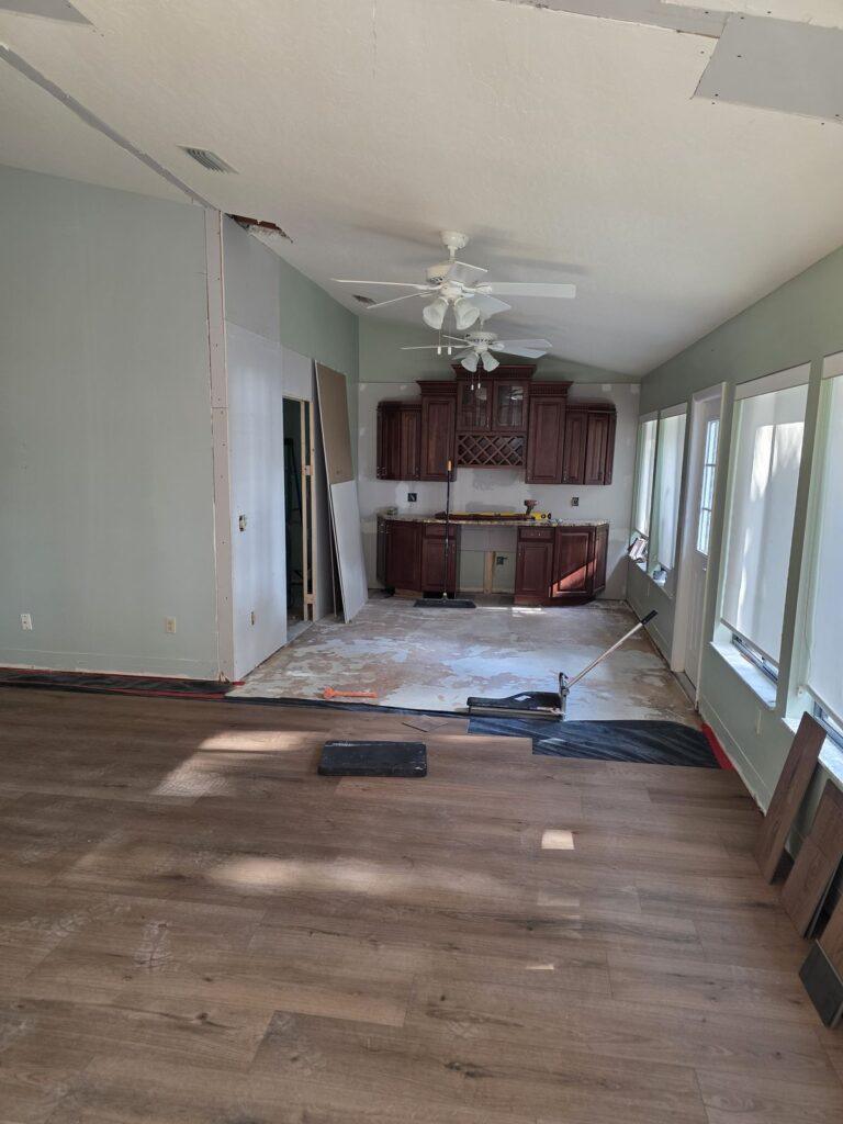 Vinyl plank floor after wall removal
