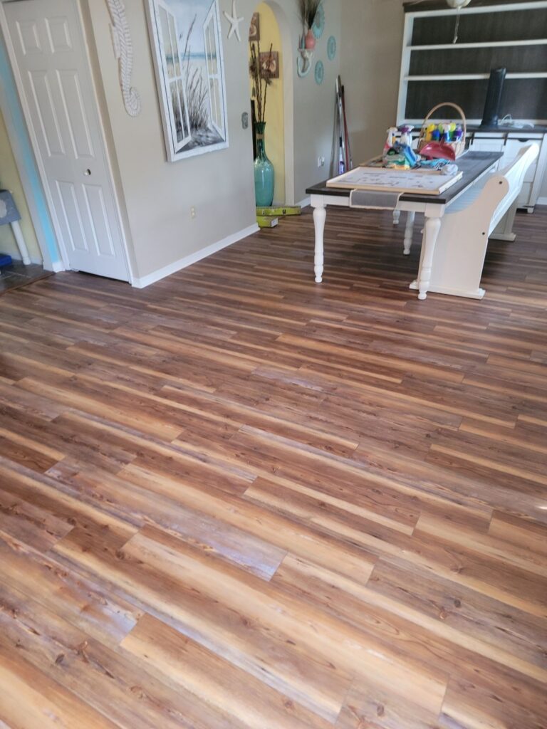 Vinyl plank flooring in dining area