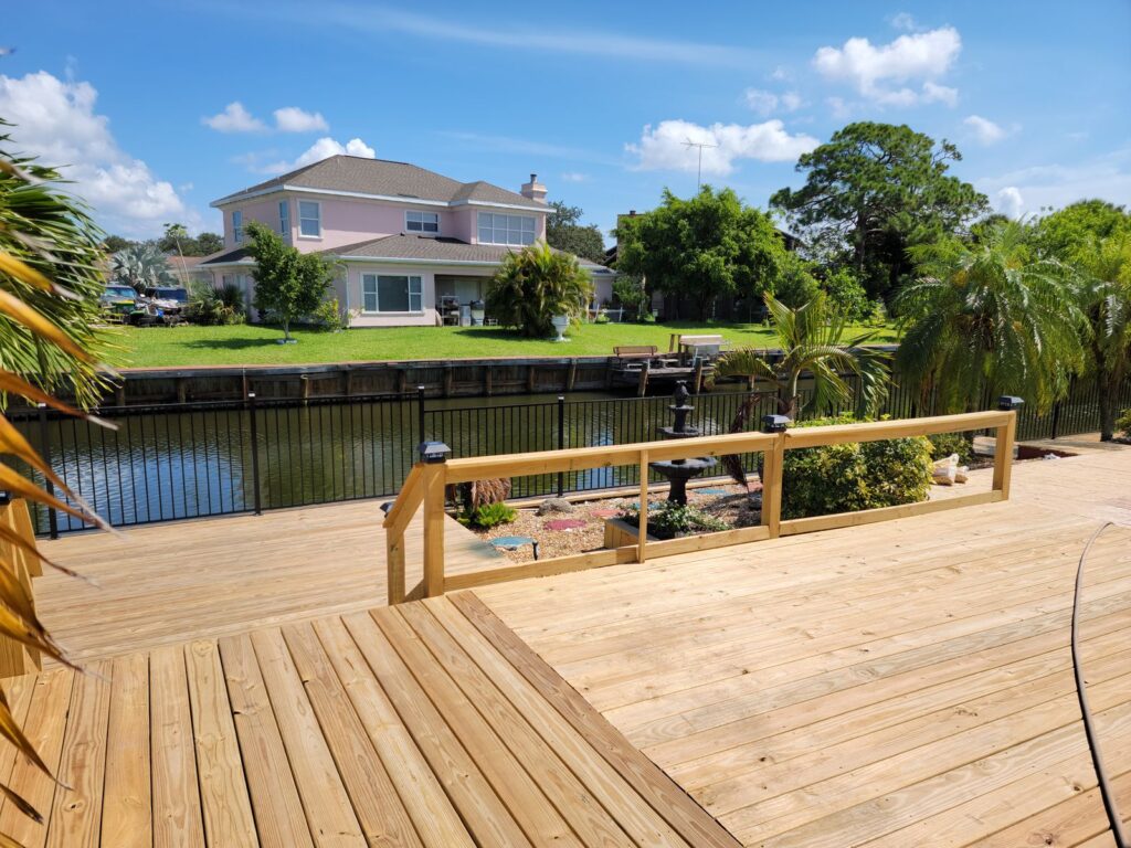 Large waterfront wood deck